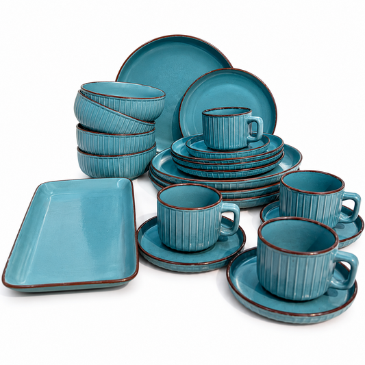 24 Piece Ribbed Ceramic Dinnerware Set