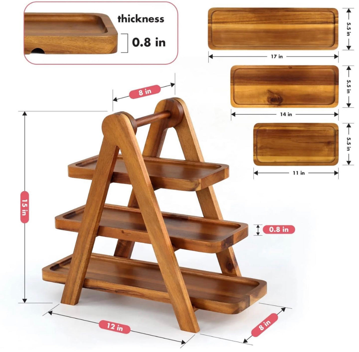 3 Tier Ladder Multifunctional Wooden Serving Tray