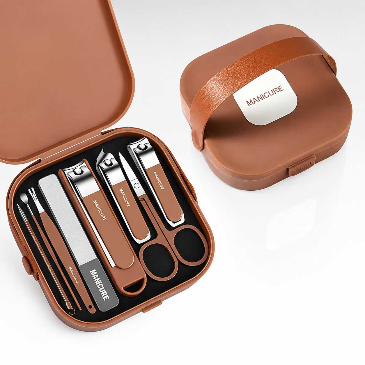 8 Piece Manicure & Pedicure Grooming Kit – Brown