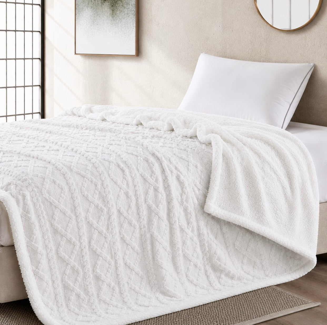 Geometric Pattern Sherpa Blanket Queen Size 200cm x 220cm