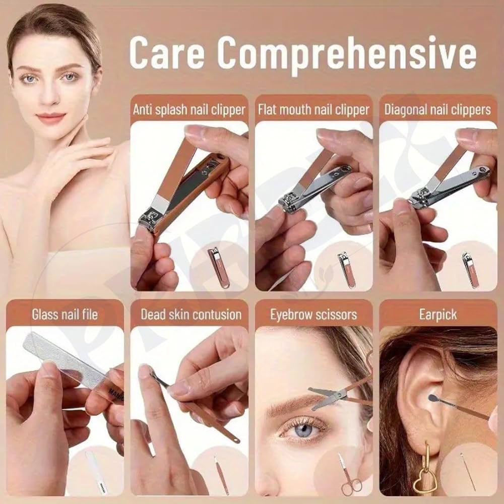 8 Piece Manicure & Pedicure Grooming Kit – Brown