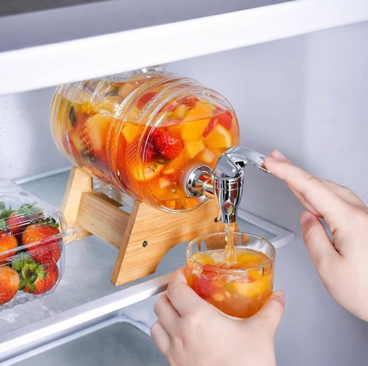 Glass Barrel Juice Dispenser with Wooden Stand, Tap & Airtight Lid 3.5L, 5.5L