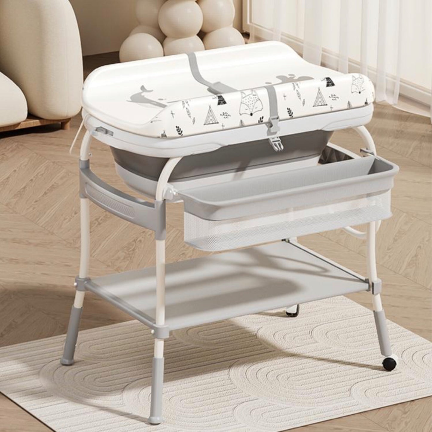 2 in 1 Baby Foldable Standing Diaper Changing Table and Bathtub
