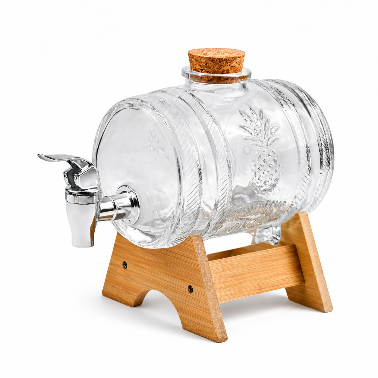 Glass Barrel Juice Dispenser with Wooden Stand, Tap & Airtight Lid 3.5L, 5.5L