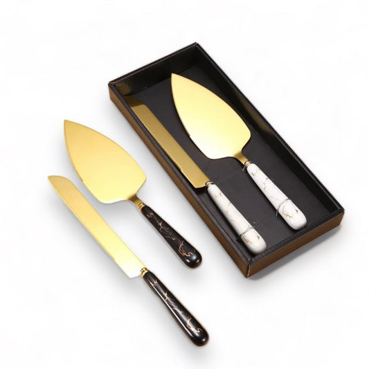Ceramic Marble & Gold Wedding Cake Knife & Server Set.