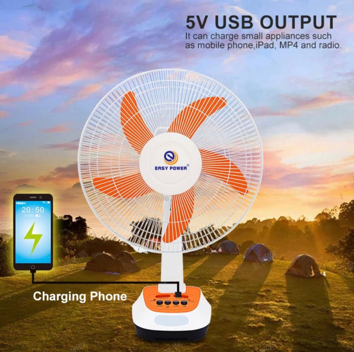16-inch rechargeable solar fan