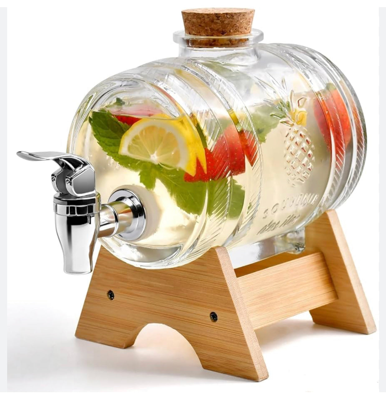 Glass Barrel Juice Dispenser with Wooden Stand, Tap & Airtight Lid 3.5L, 5.5L