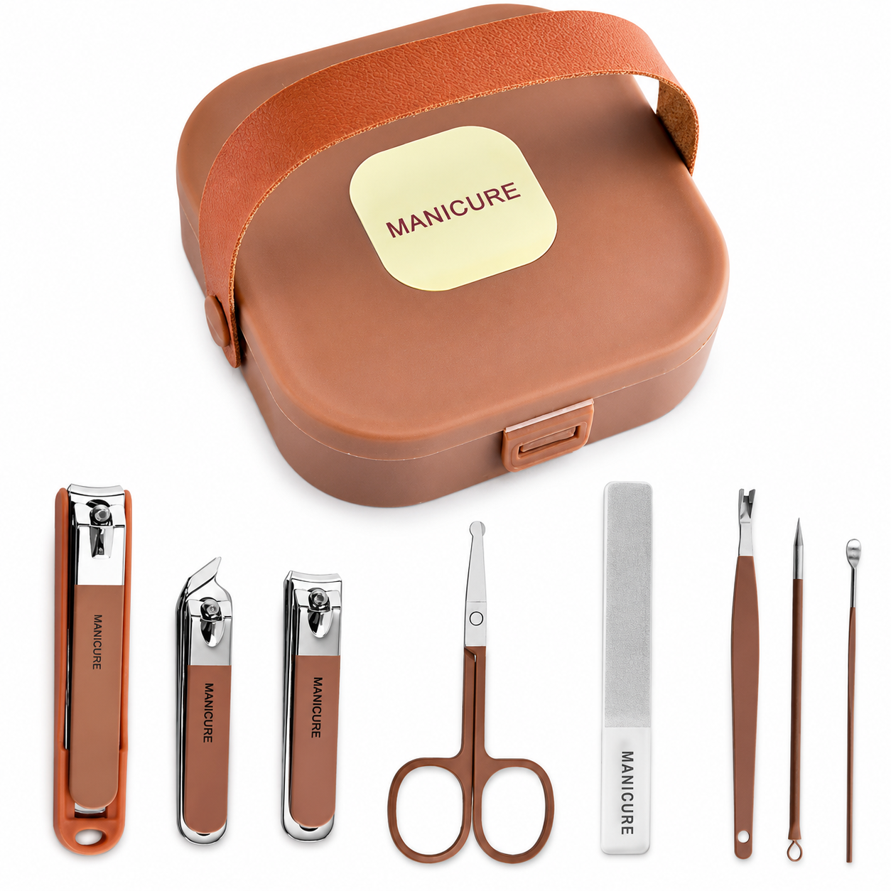 8 Piece Manicure & Pedicure Grooming Kit – Brown