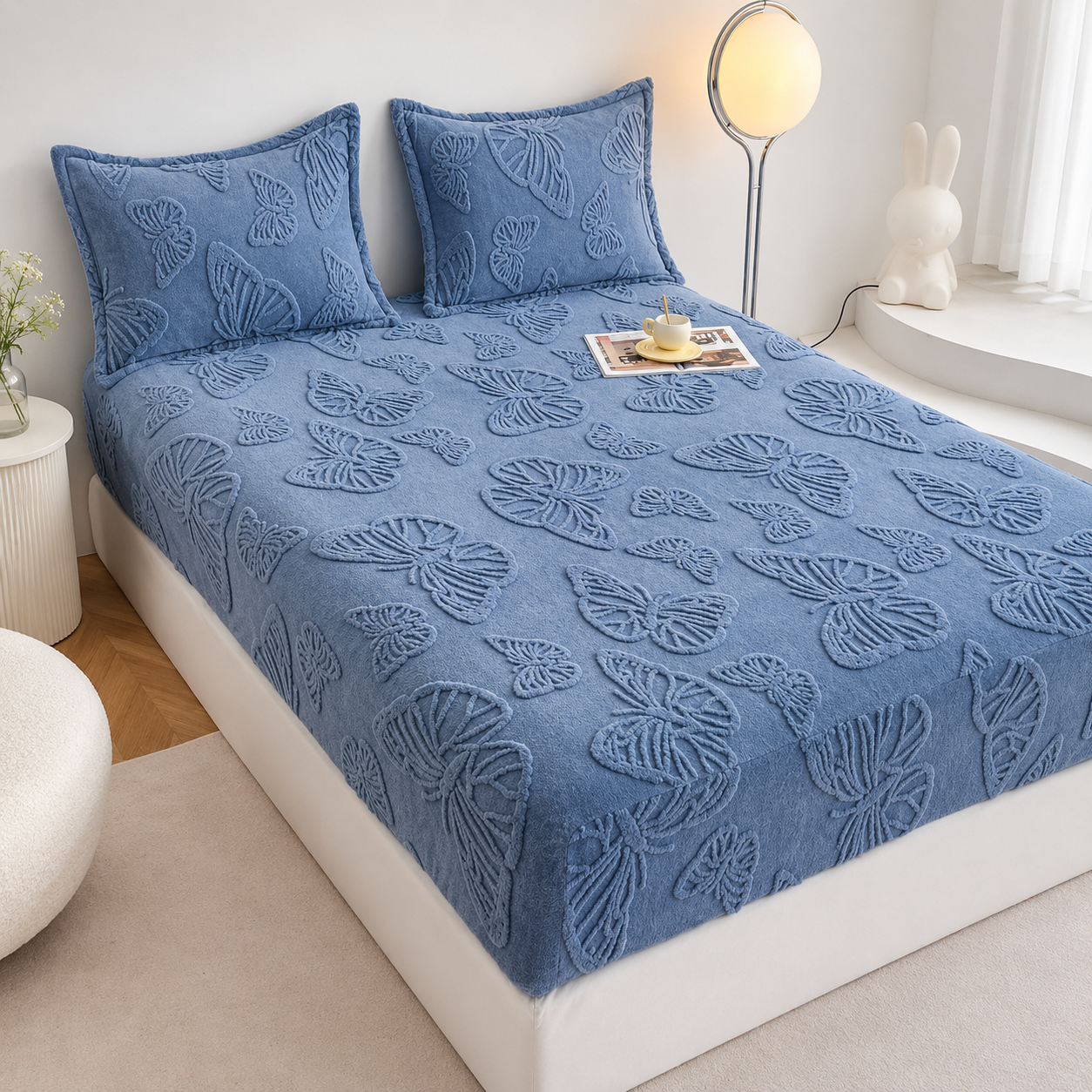 Queen Size Butterfly Mattress Protector Set (2 Pillowcases + 1 Mattress Protector)