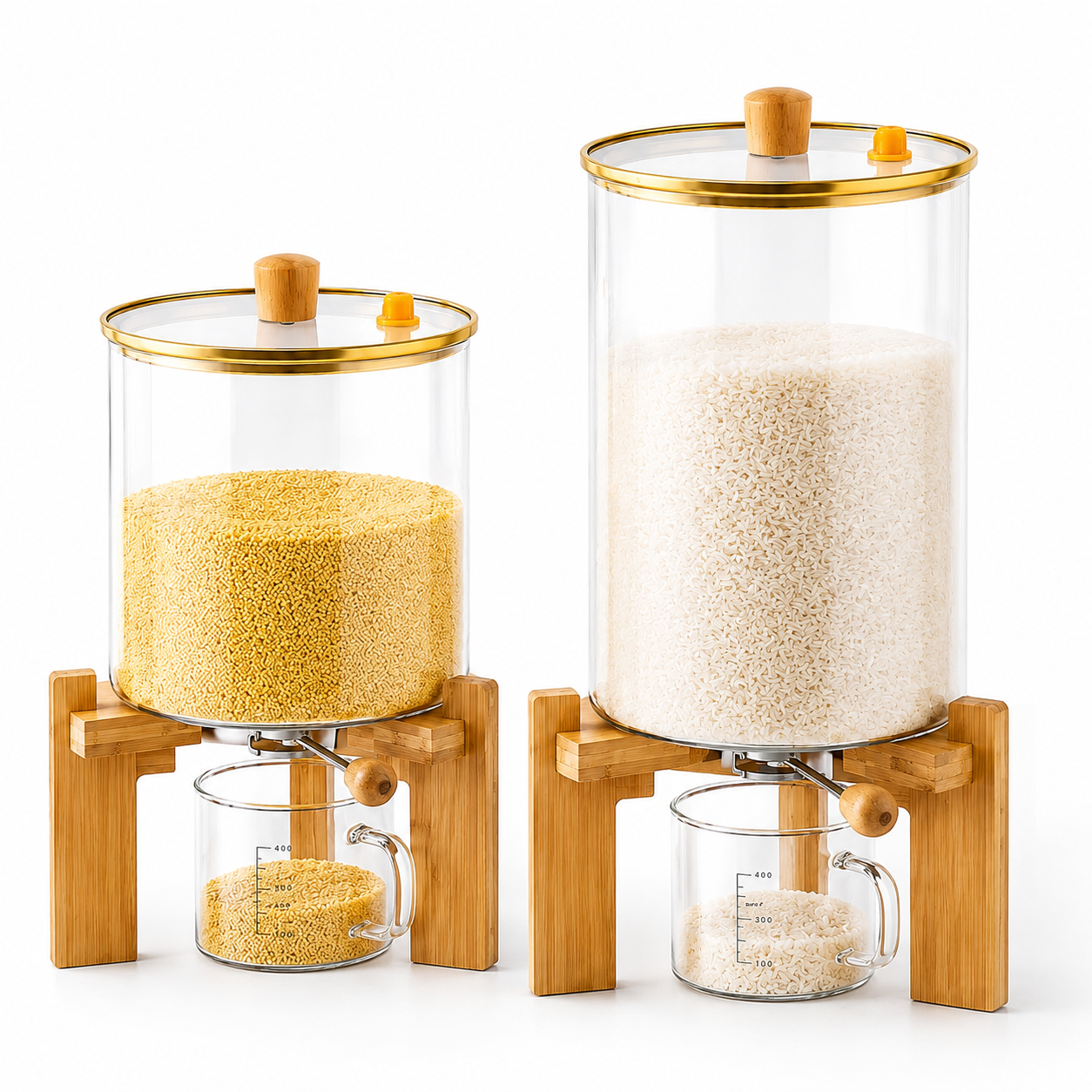 Glass Dry Ingredients Dispenser with Bamboo Stand & Measuring Cup (5.5L / 8L)