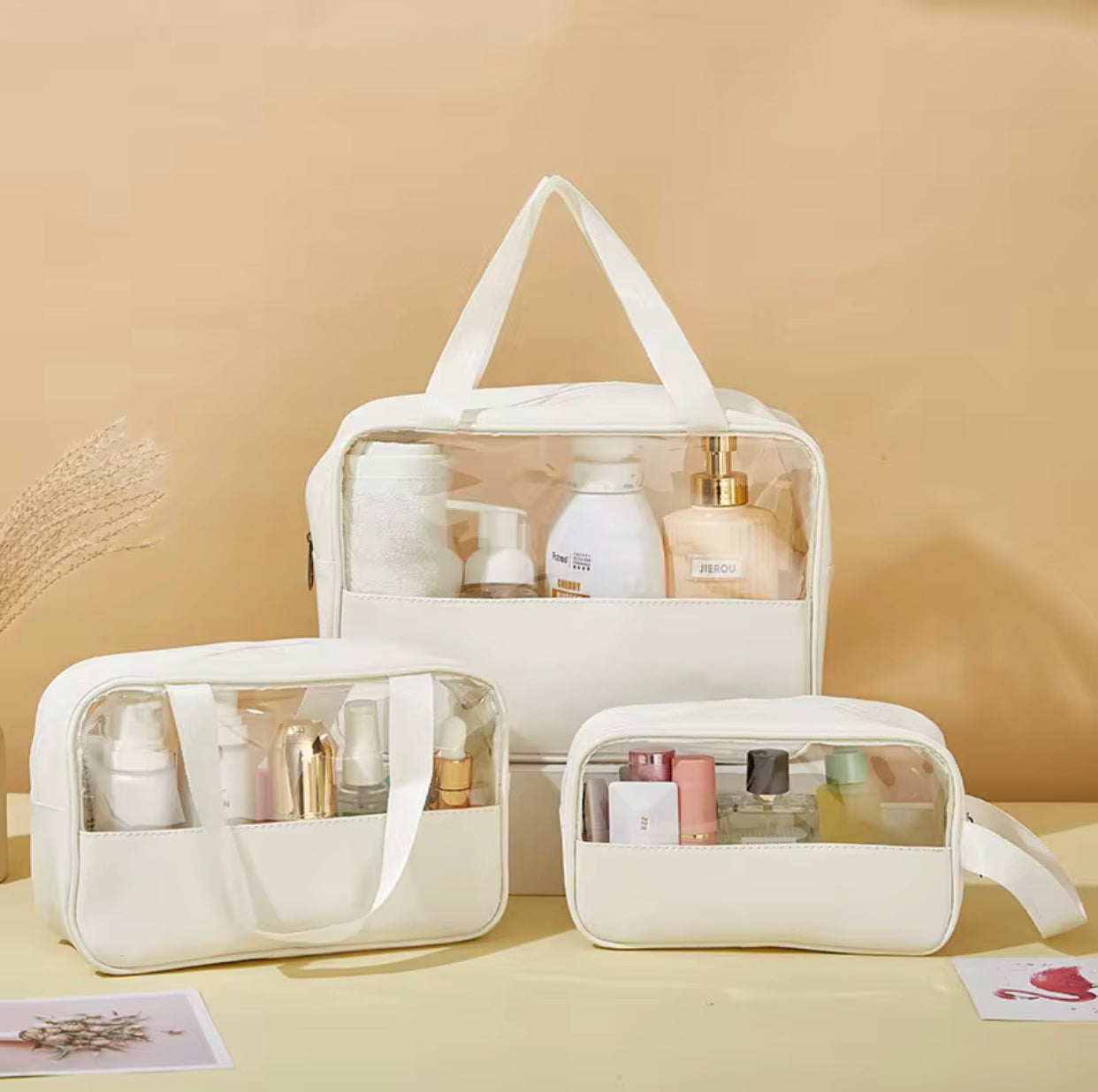 3-Piece Transparent Travel Cosmetic Toiletry Bag Set