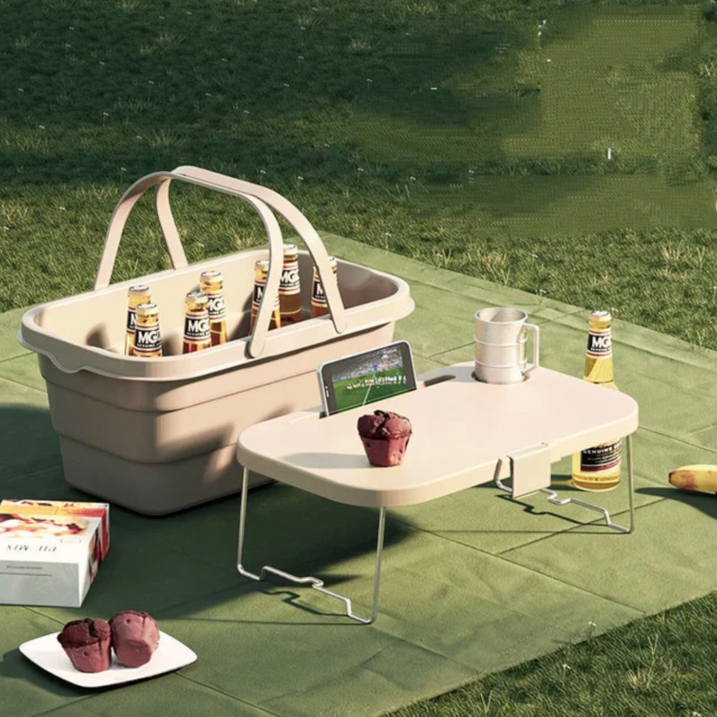 Collapsible Picnic Basket with Lid - Multi-Function Outdoor Camping Gear