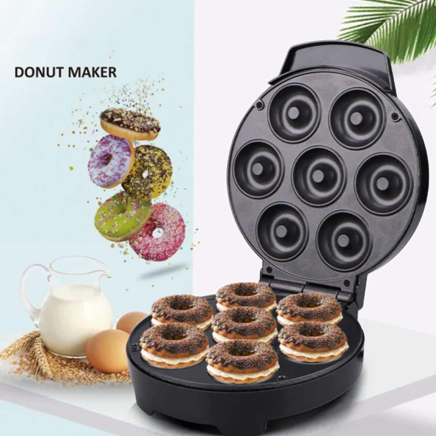 7-Hole Mini Electric Doughnut Maker - Stylish Design, Non-Stick Coating, Quick & Easy