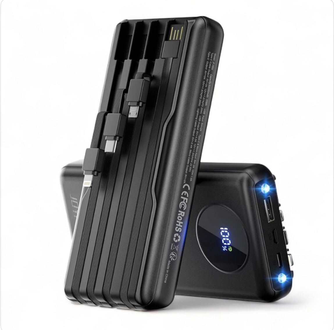 30000mAh Power Bank with Built-In 4 Charging Cables
