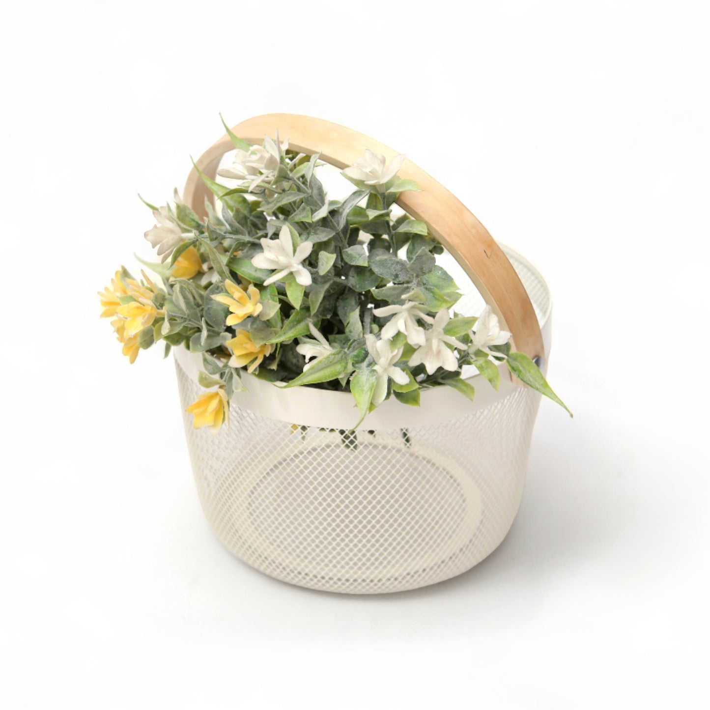 Round Mesh Storage Basket with Wooden Handle