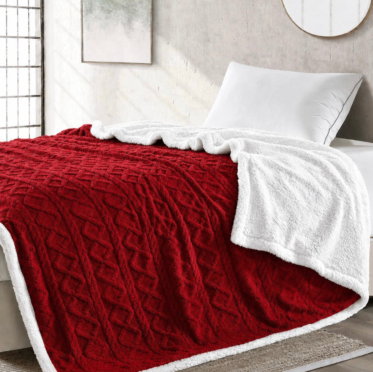 Geometric Pattern Sherpa Blanket Queen Size 200cm x 220cm