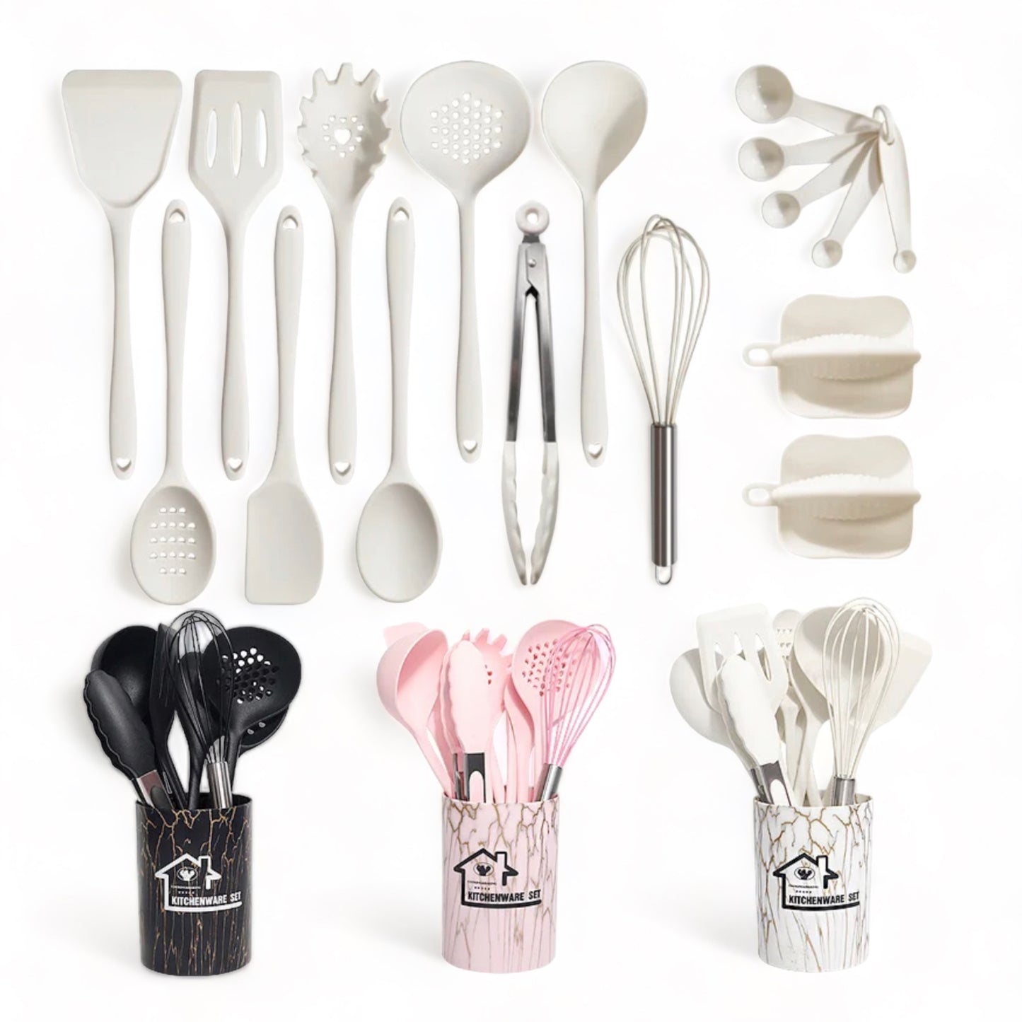 Premium 18-Piece Silicone Kitchen Utensils Tools Set with Hanging Loop