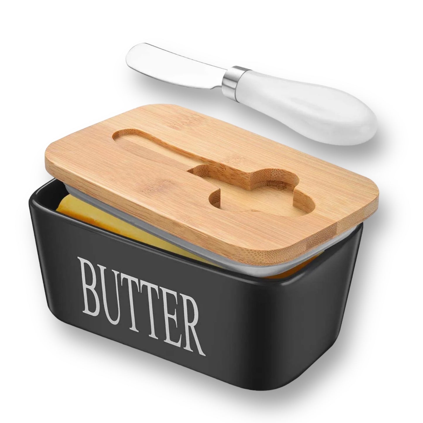 Ceramic Butter Storage Container With Bamboo Lid