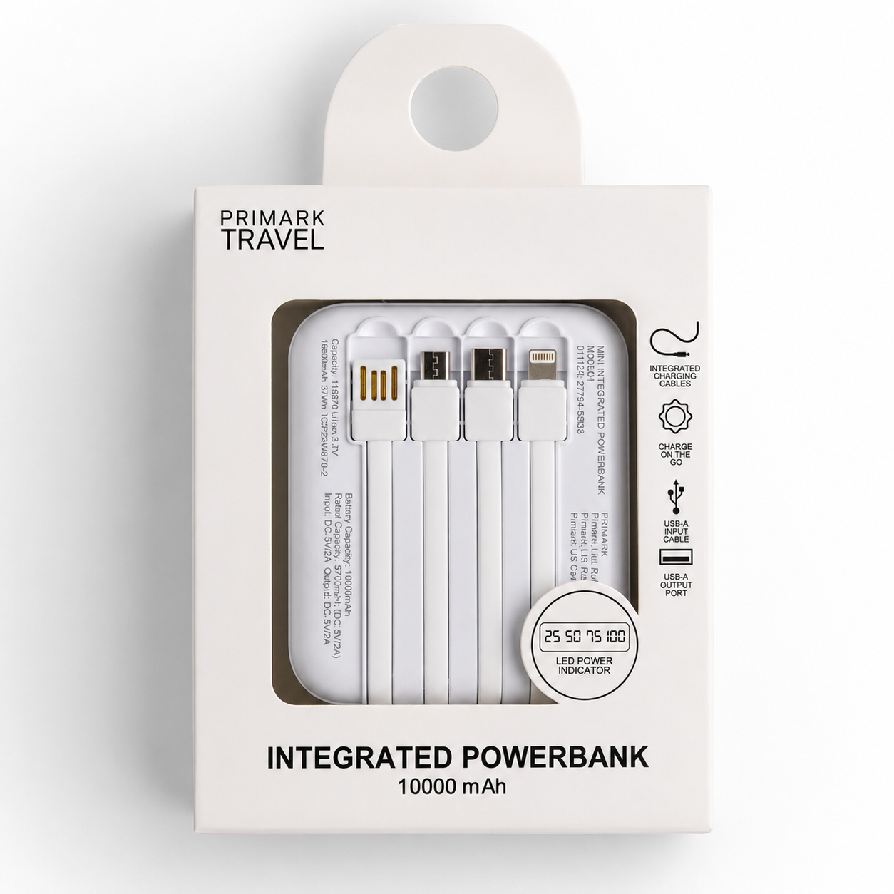 10000mAh Power Bank with Built In Charging Cables & LED Display