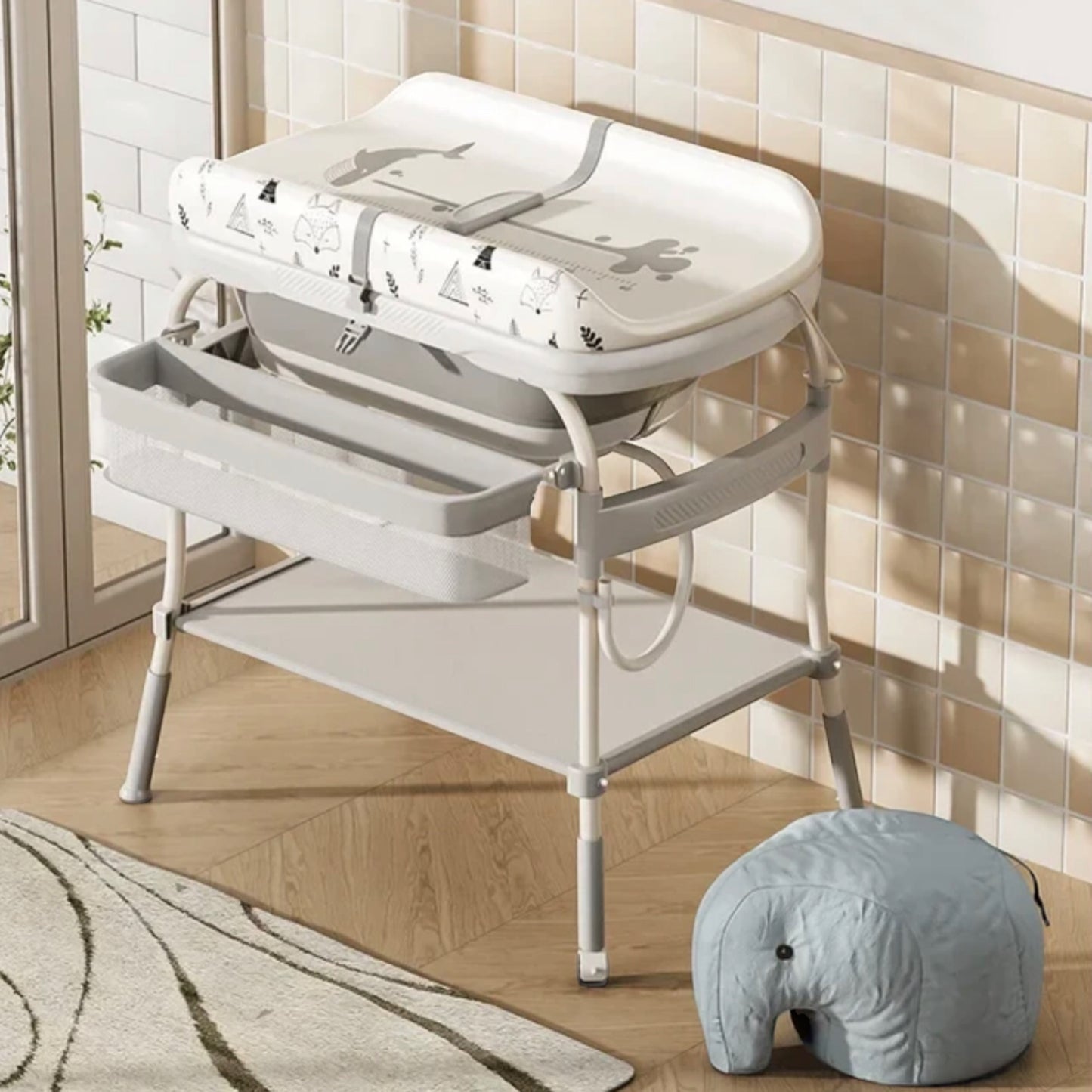 2 in 1 Baby Foldable Standing Diaper Changing Table and Bathtub