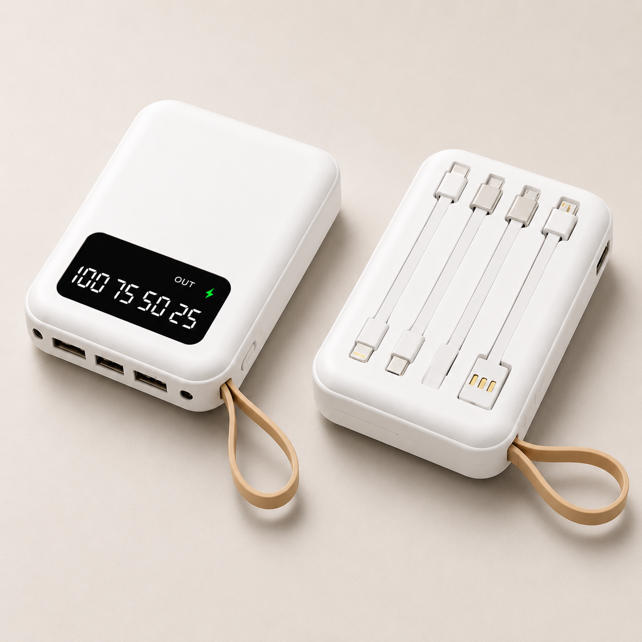 10000mAh Power Bank with Built In Charging Cables & LED Display