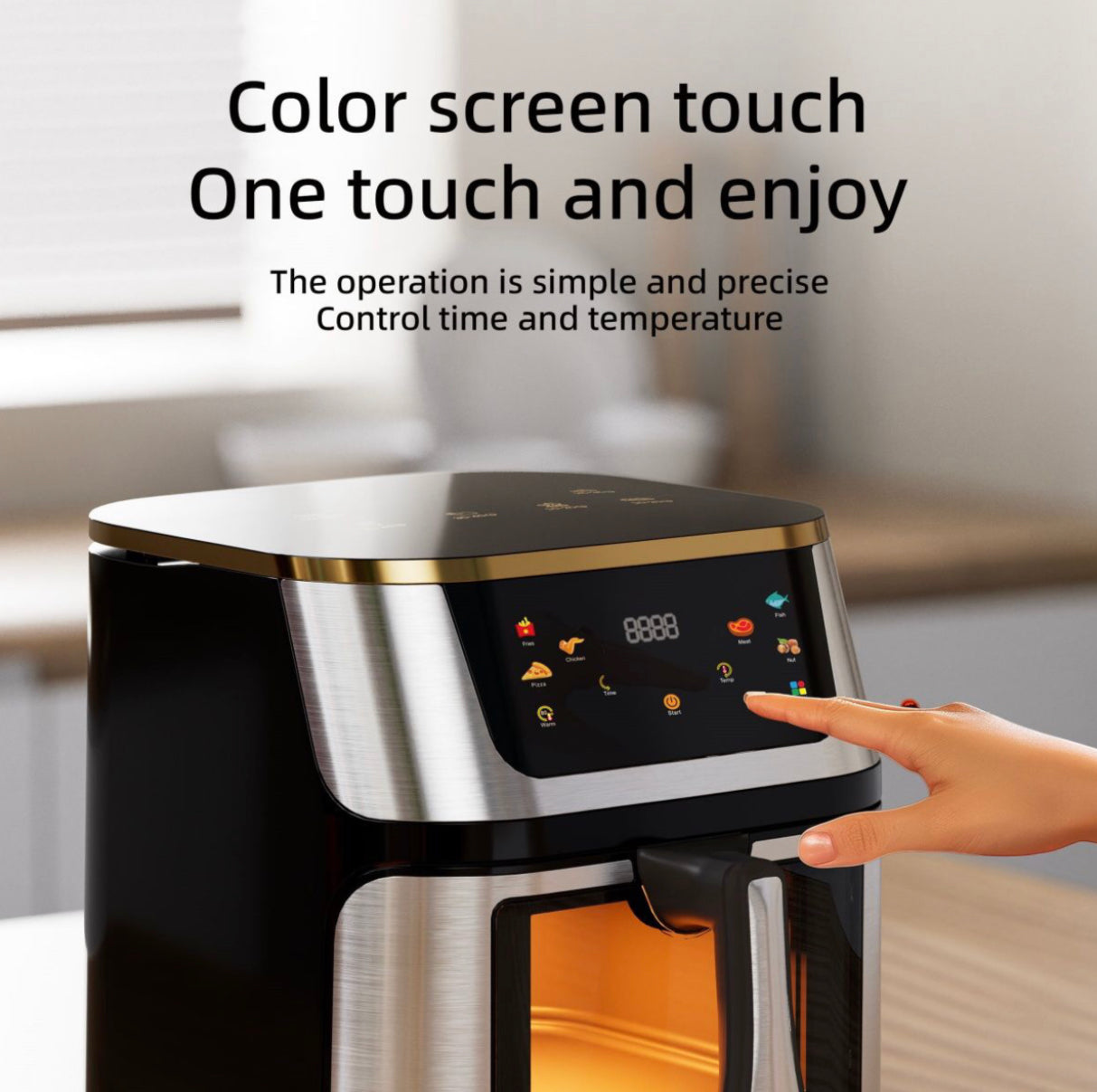12L Digital Air Fryer, Stainless Steel Touch Screen Oil-Free Cooker - Black