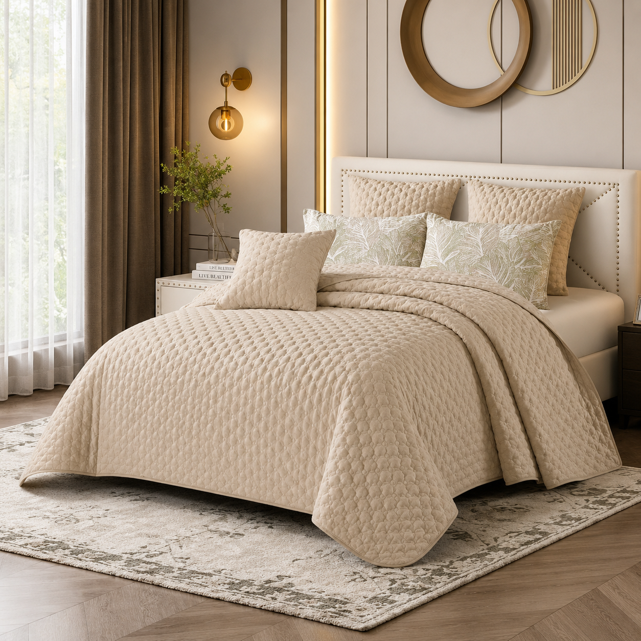 6 Piece Microfibre Bedspread Set – 230x250cm Quilted Debossed Bedding Set