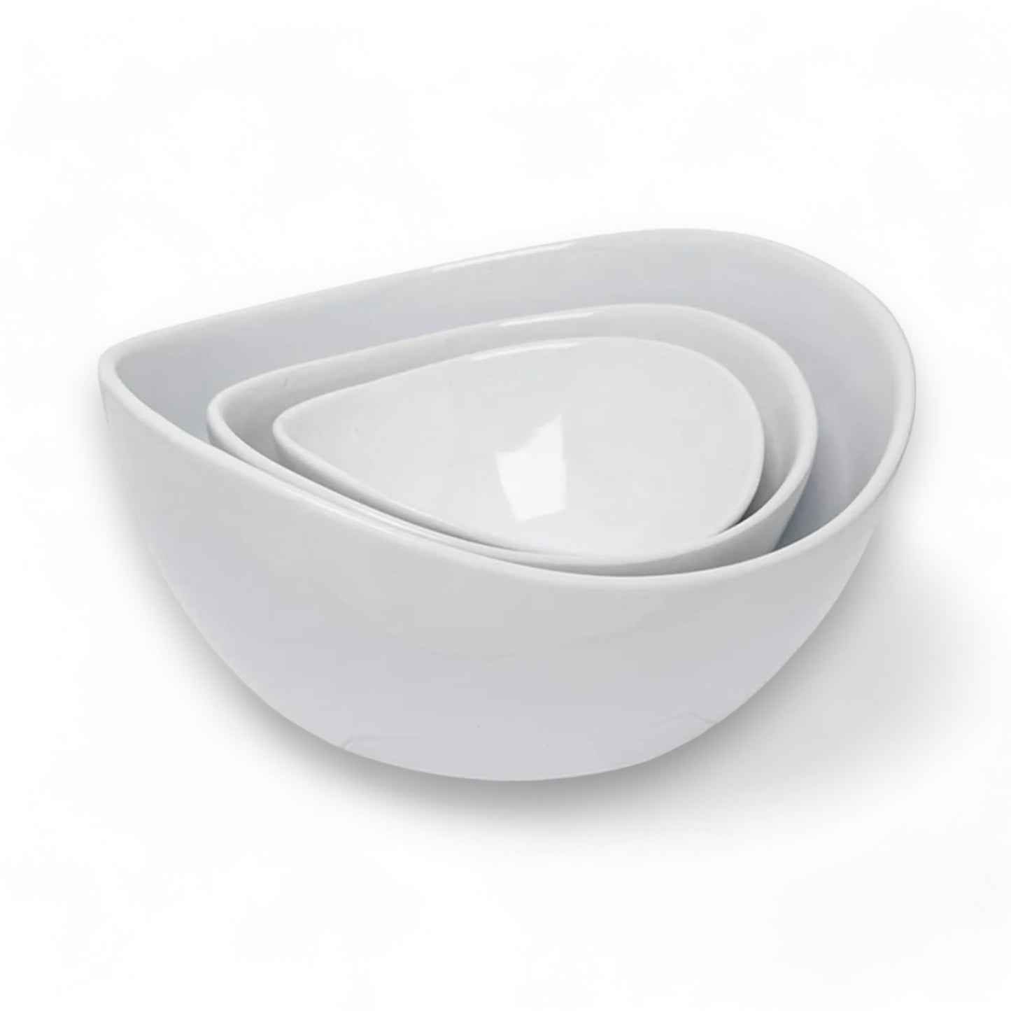 3 Tier White Ceramic Oval Bowl Set with Collapsible Metal Rack