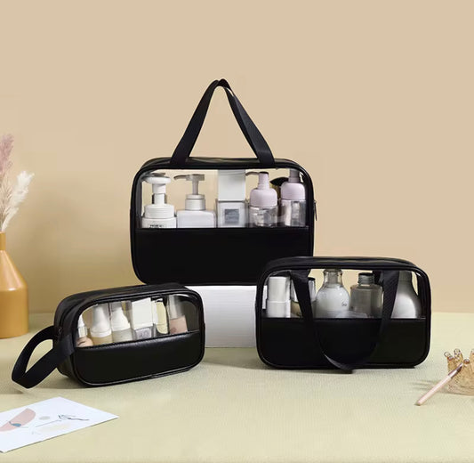 3-Piece Transparent Travel Cosmetic Toiletry Bag Set