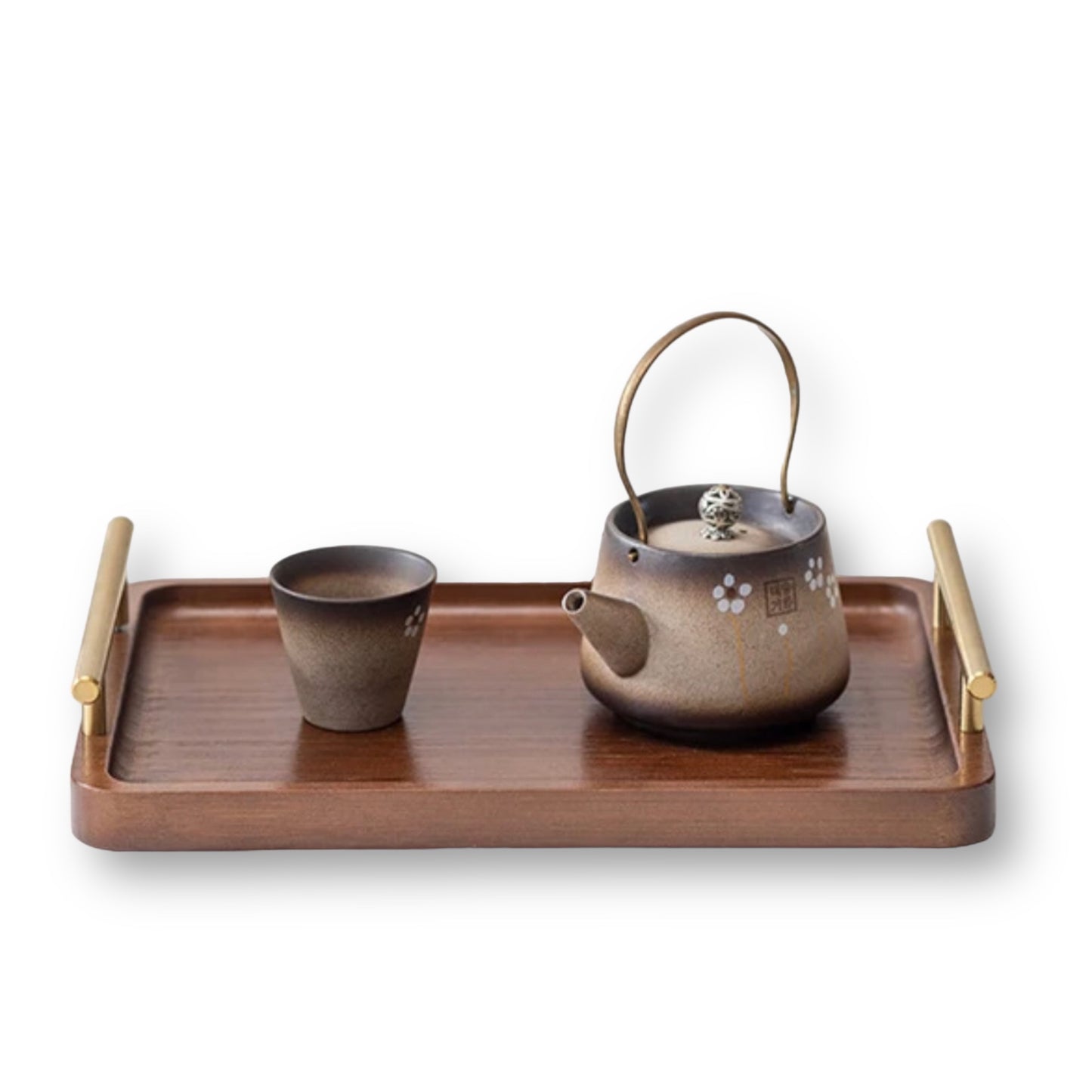 Wooden Serving Tray with Gold Metal Handles - Stylish Vintage Look