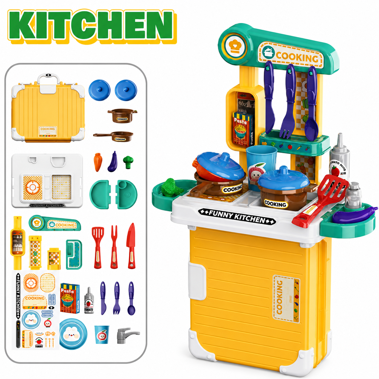 2 in 1 Kids Pretend Play Kitchen & Medical Doctor Suitcase Set