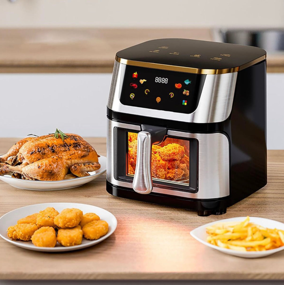 12L Digital Air Fryer, Stainless Steel Touch Screen Oil-Free Cooker - Black