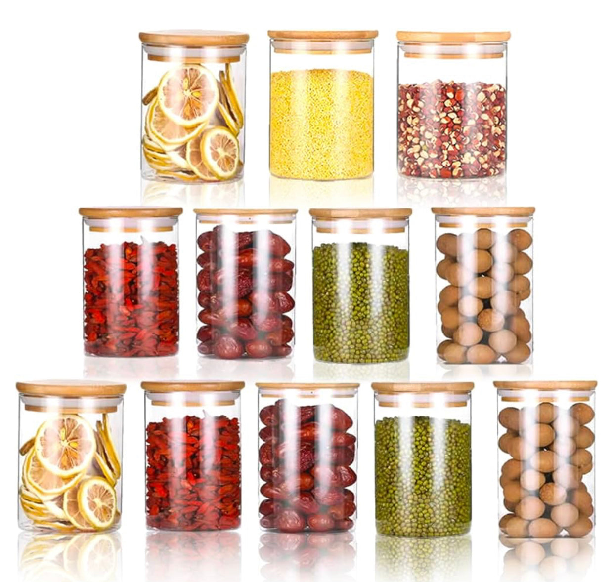 12 Piece Airtight Glass Storage Jar Set with Bamboo Lids, 6.5cm x 8cm