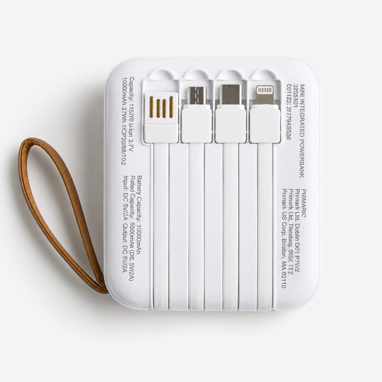 10000mAh Power Bank with Built In Charging Cables & LED Display