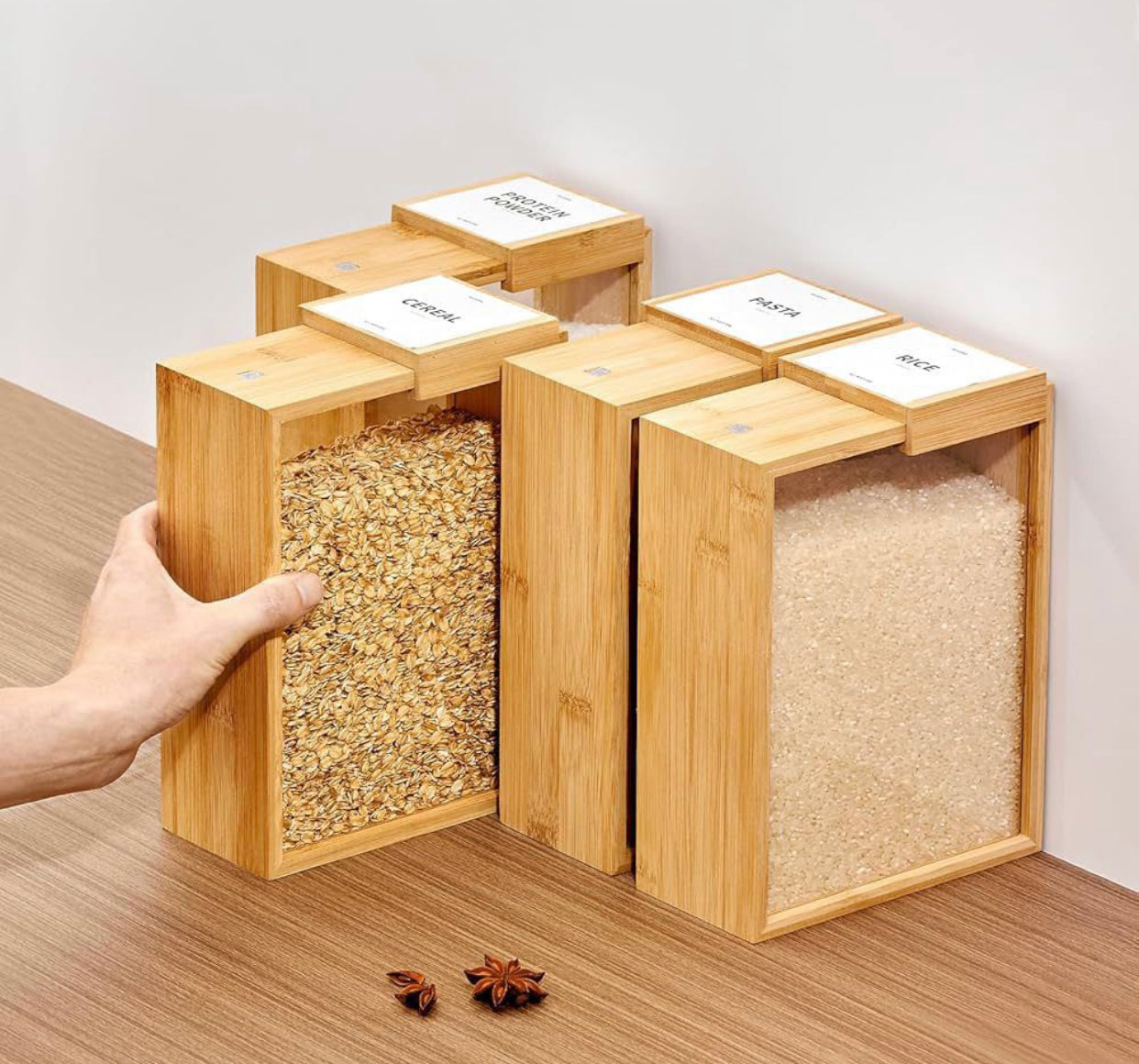 Bamboo Food Dispenser Storage Container – 17cm x 8cm x 22.5cm