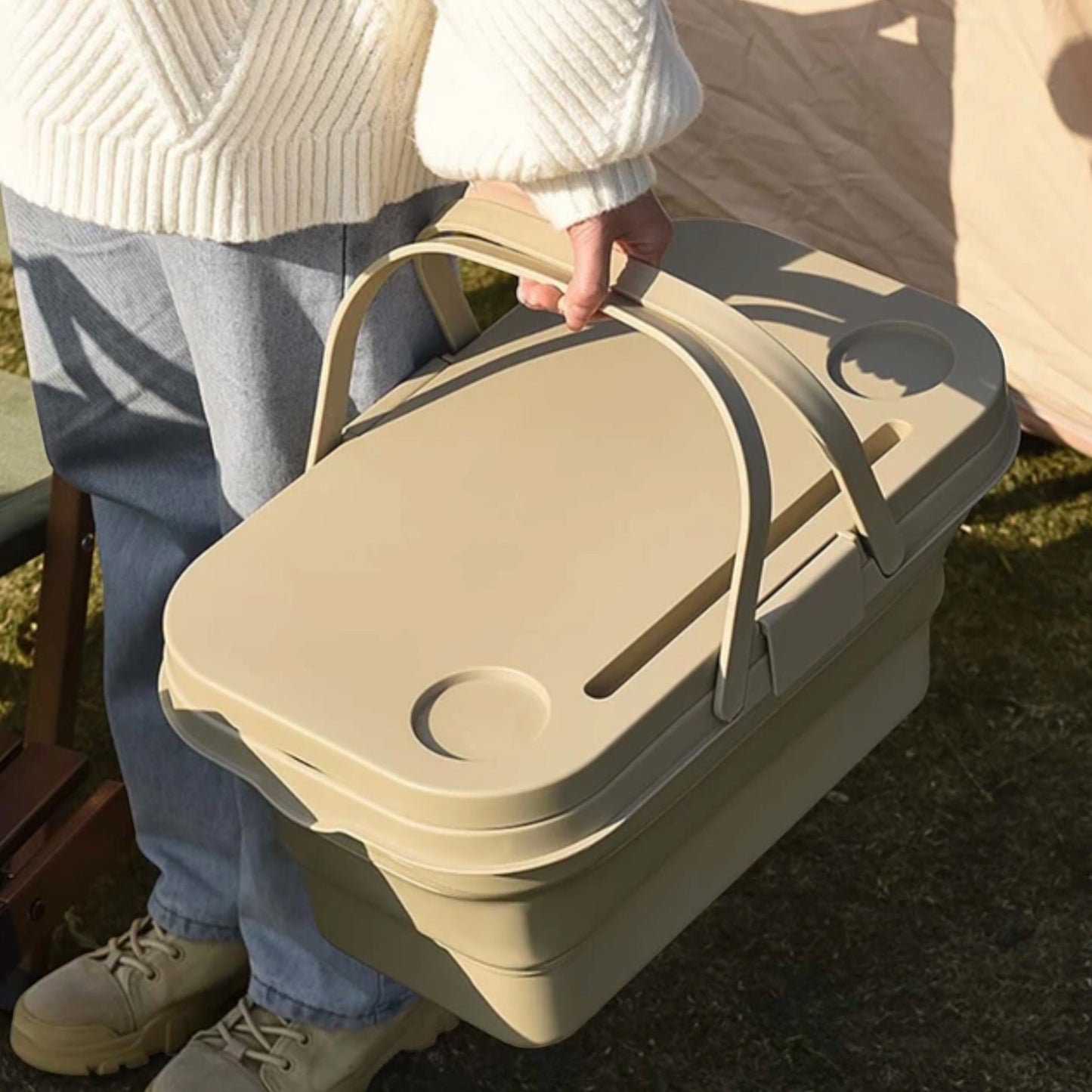 Collapsible Picnic Basket with Lid - Multi-Function Outdoor Camping Gear