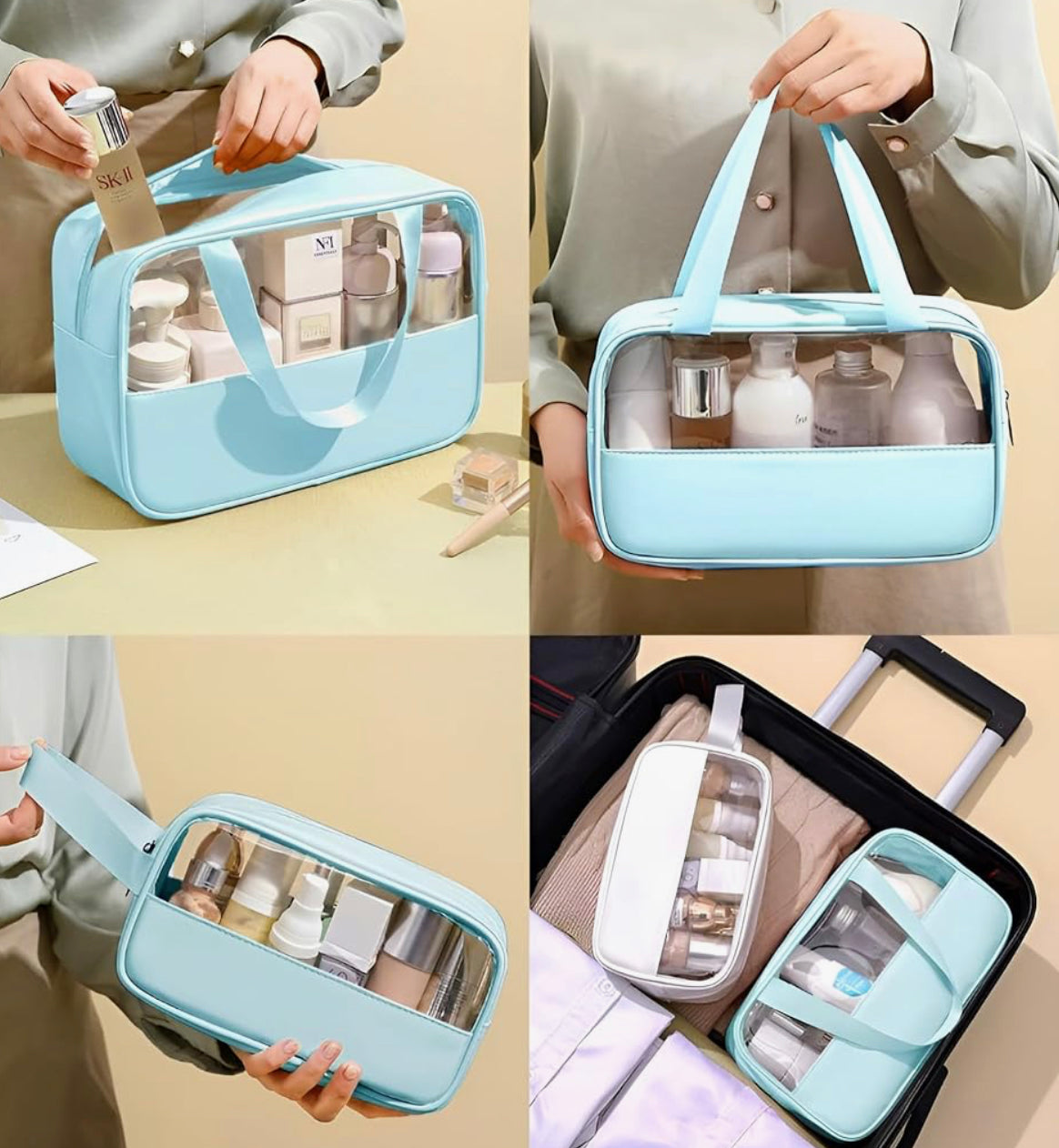 3-Piece Transparent Travel Cosmetic Toiletry Bag Set