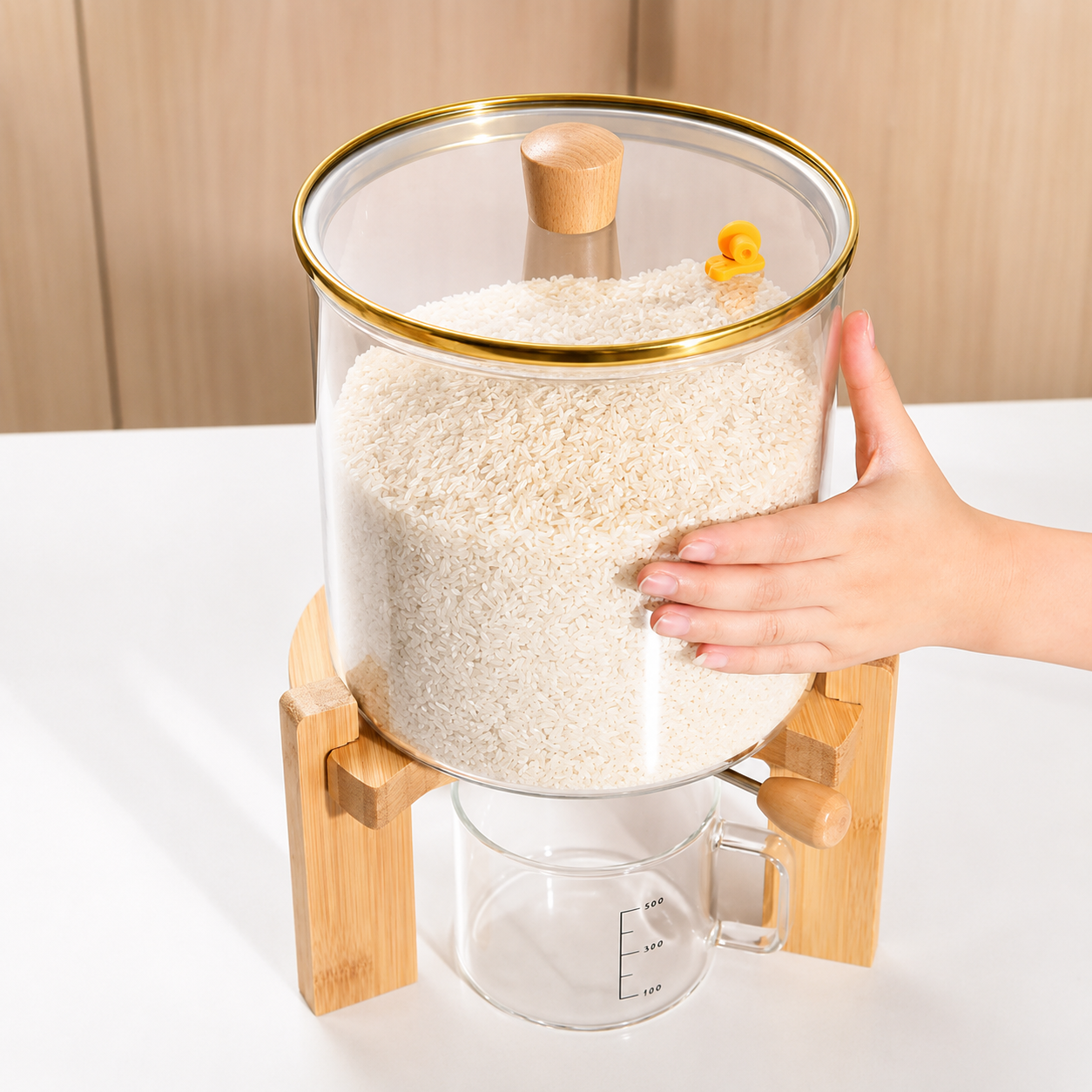 Glass Dry Ingredients Dispenser with Bamboo Stand & Measuring Cup (5.5L / 8L)