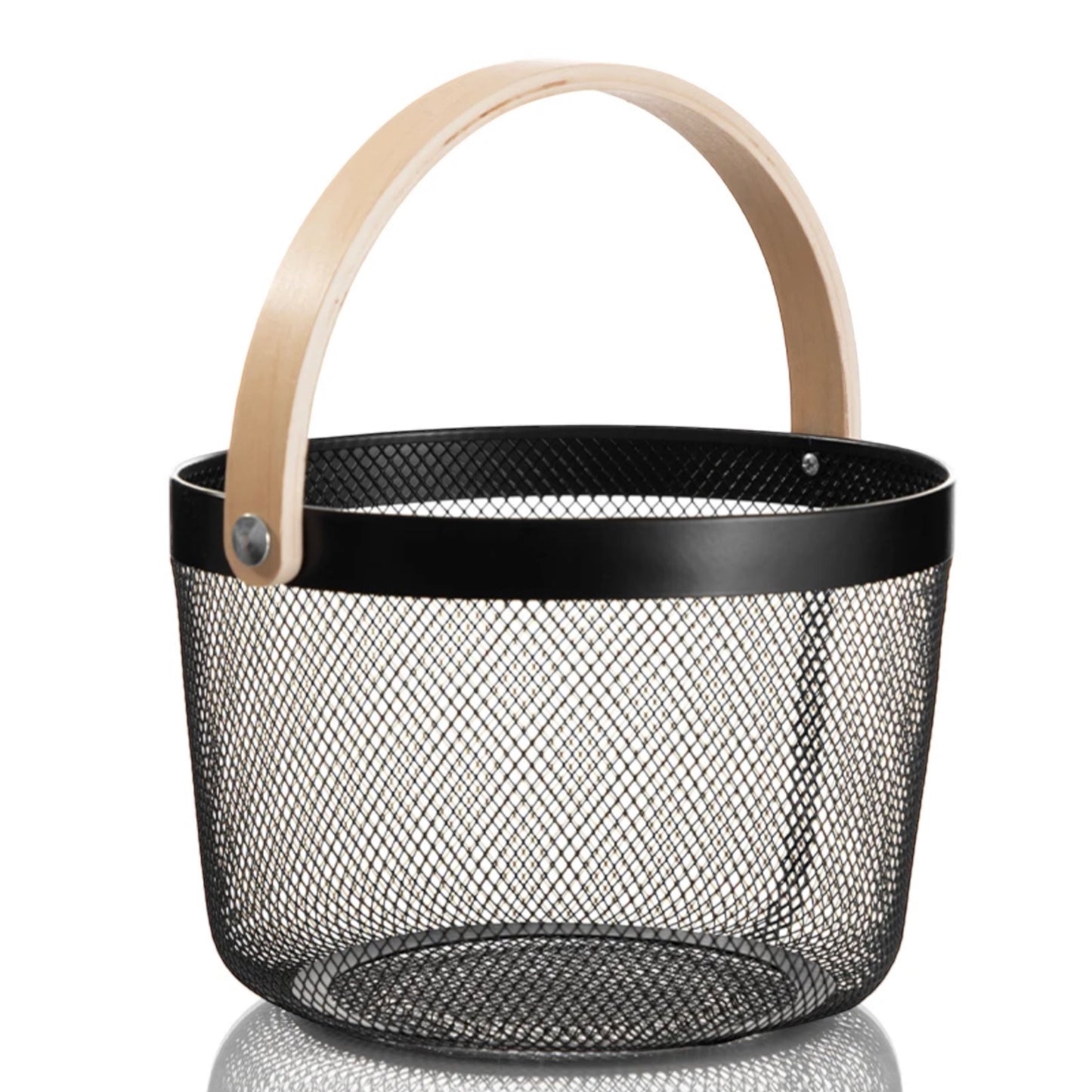 Round Mesh Storage Basket with Wooden Handle