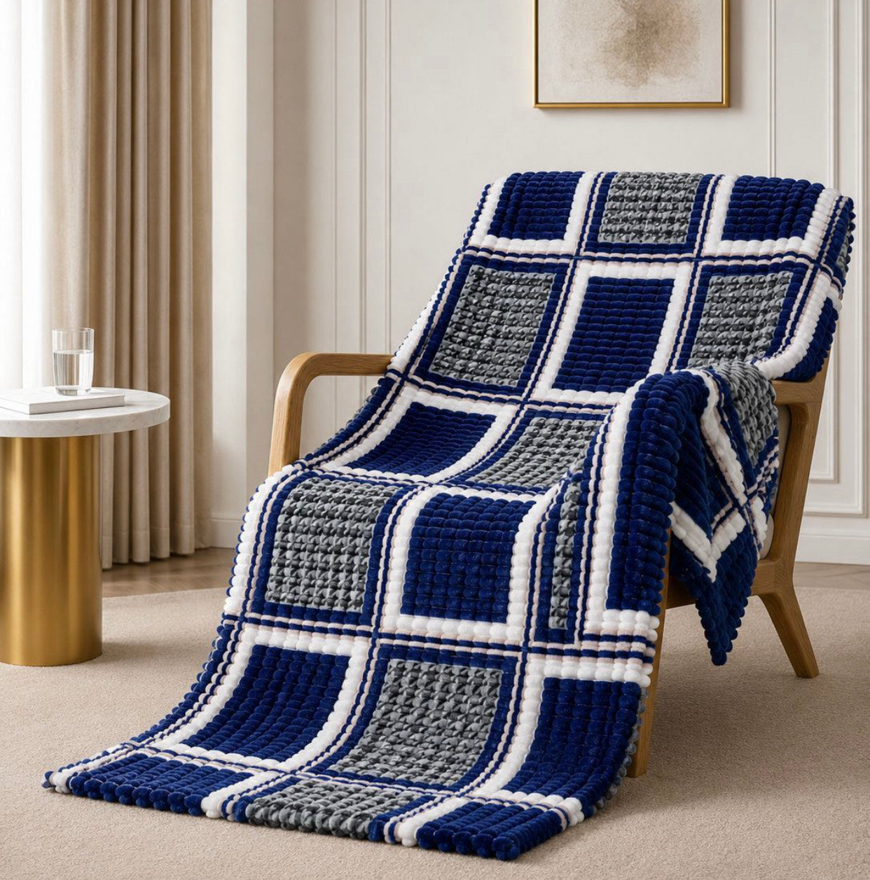 Cubed Stripe Fleece Blanket Throw 180x200cm