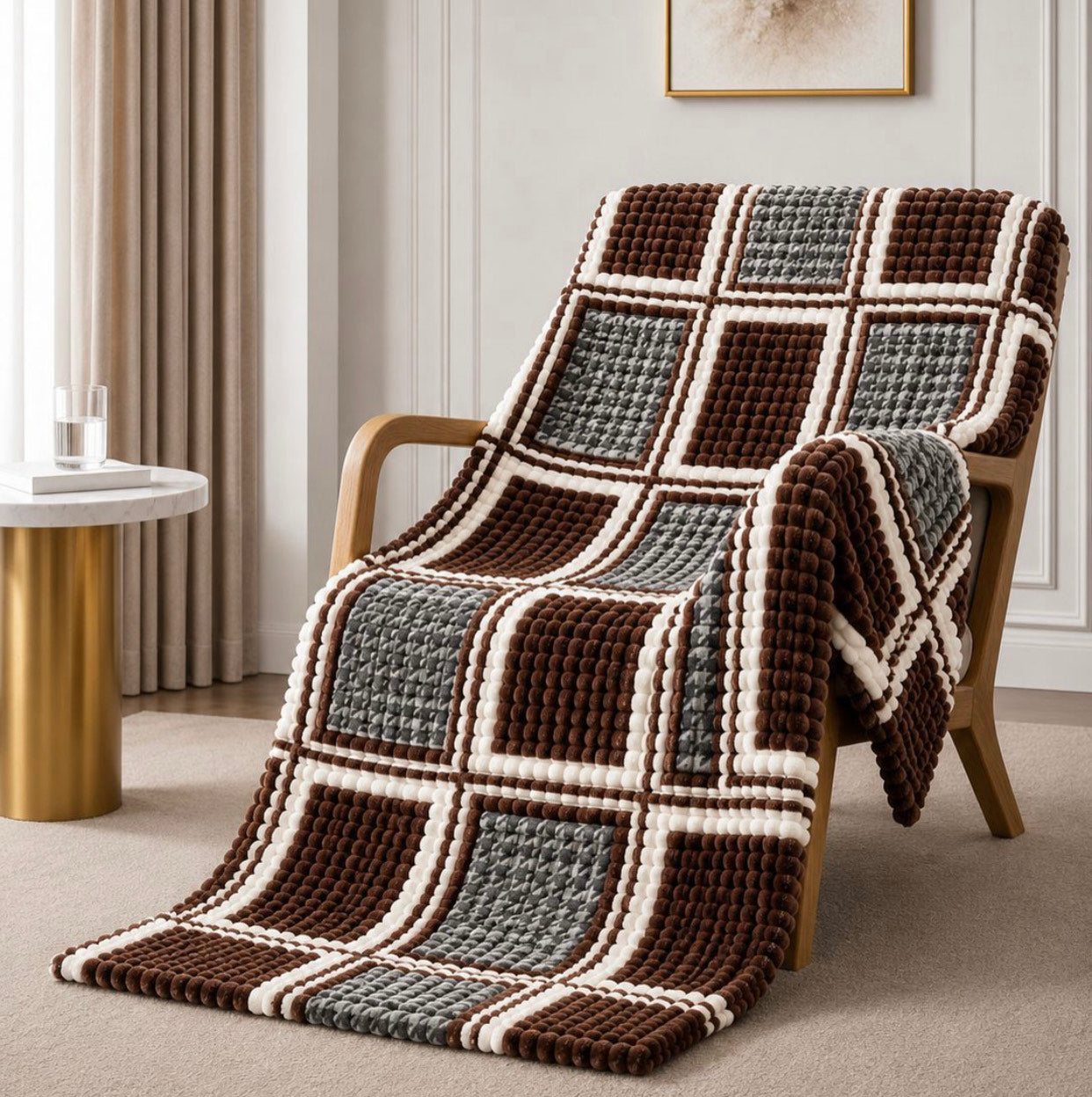 Cubed Stripe Fleece Blanket Throw 180x200cm