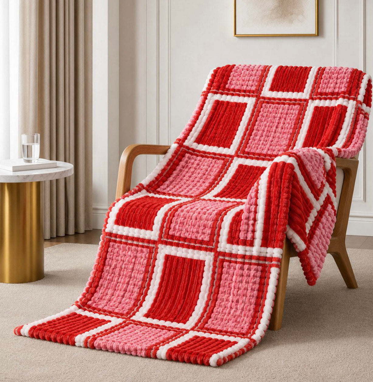Cubed Stripe Fleece Blanket Throw 180x200cm