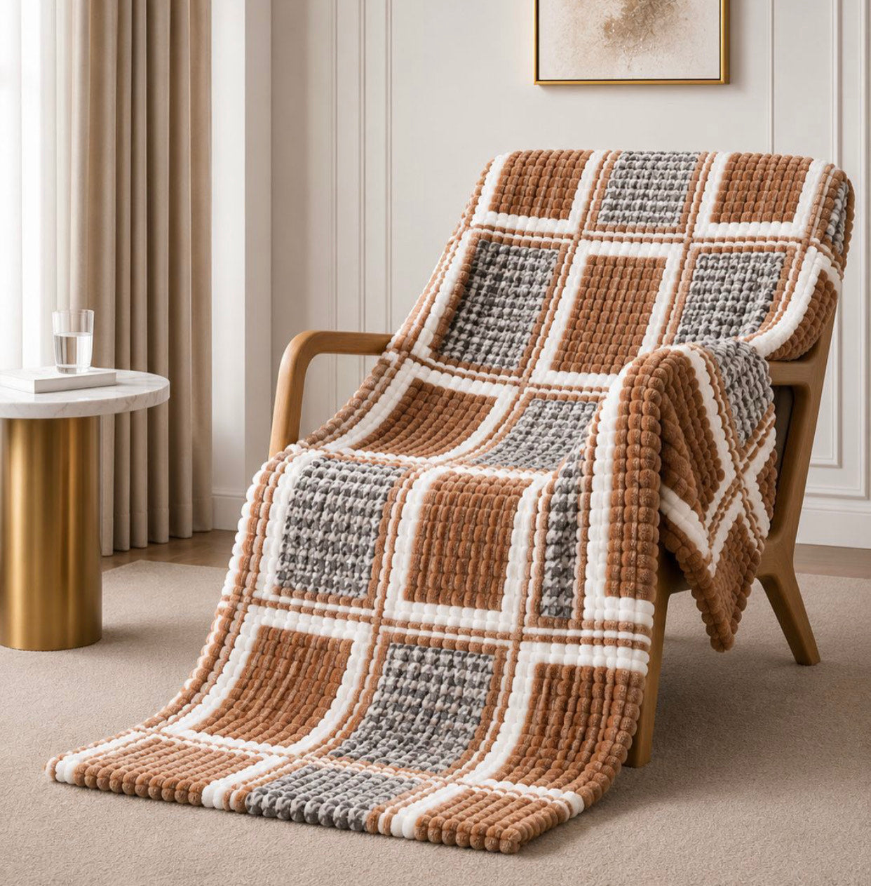 Cubed Stripe Fleece Blanket Throw 180x200cm