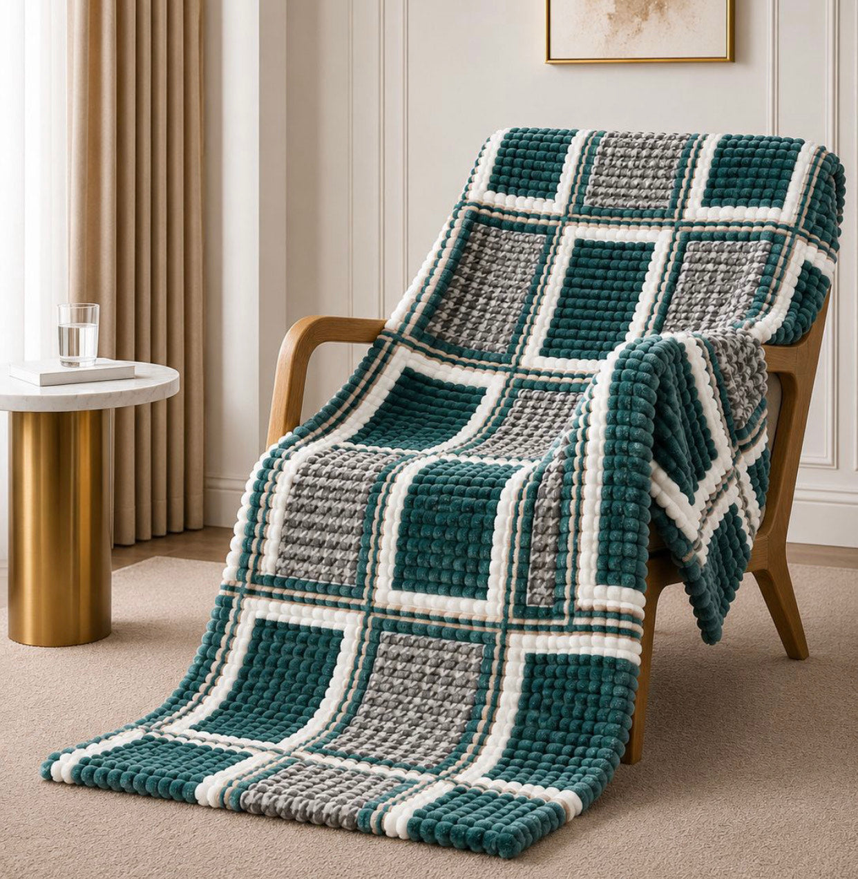 Cubed Stripe Fleece Blanket Throw 180x200cm