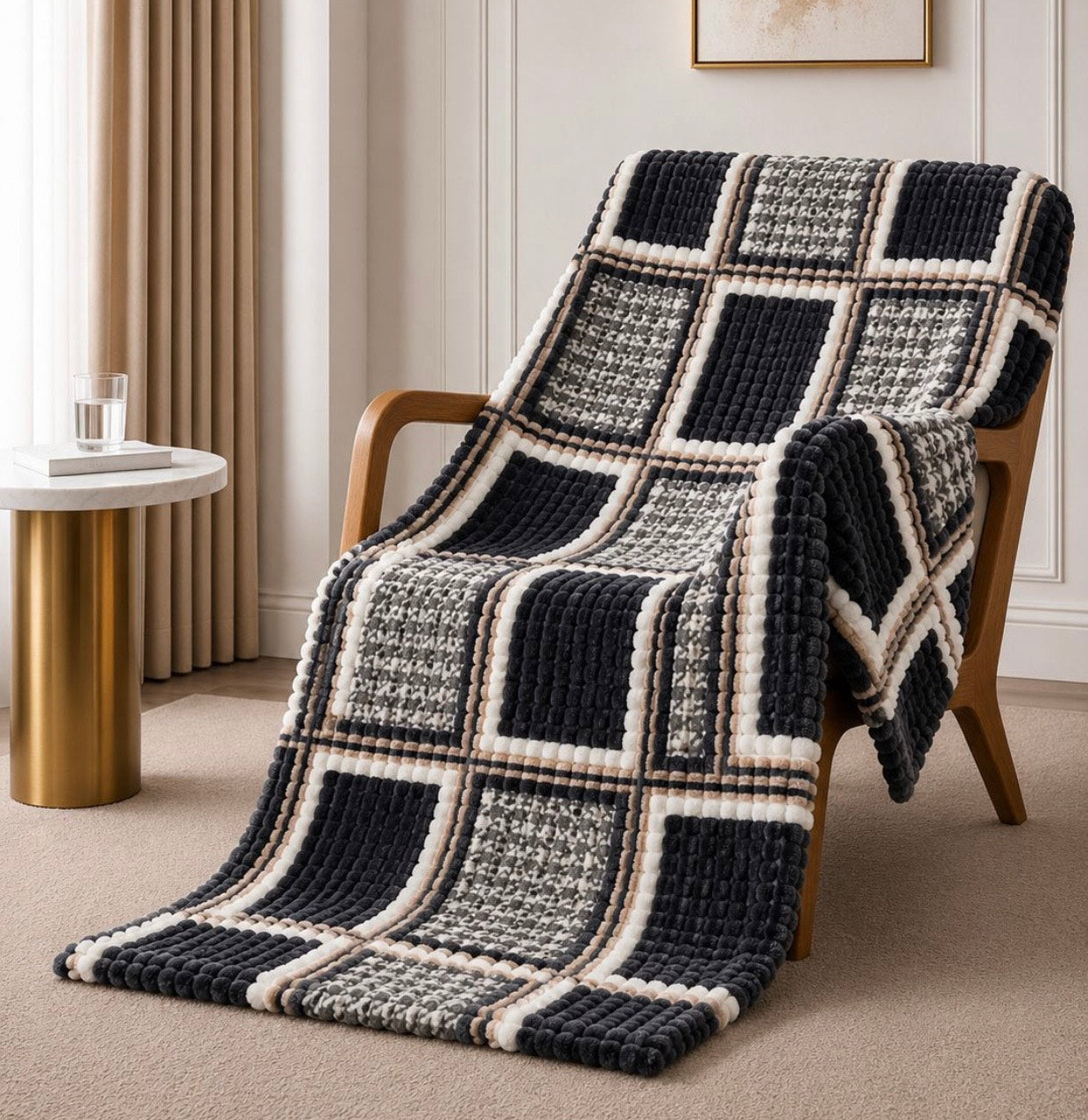 Cubed Stripe Fleece Blanket Throw 180x200cm