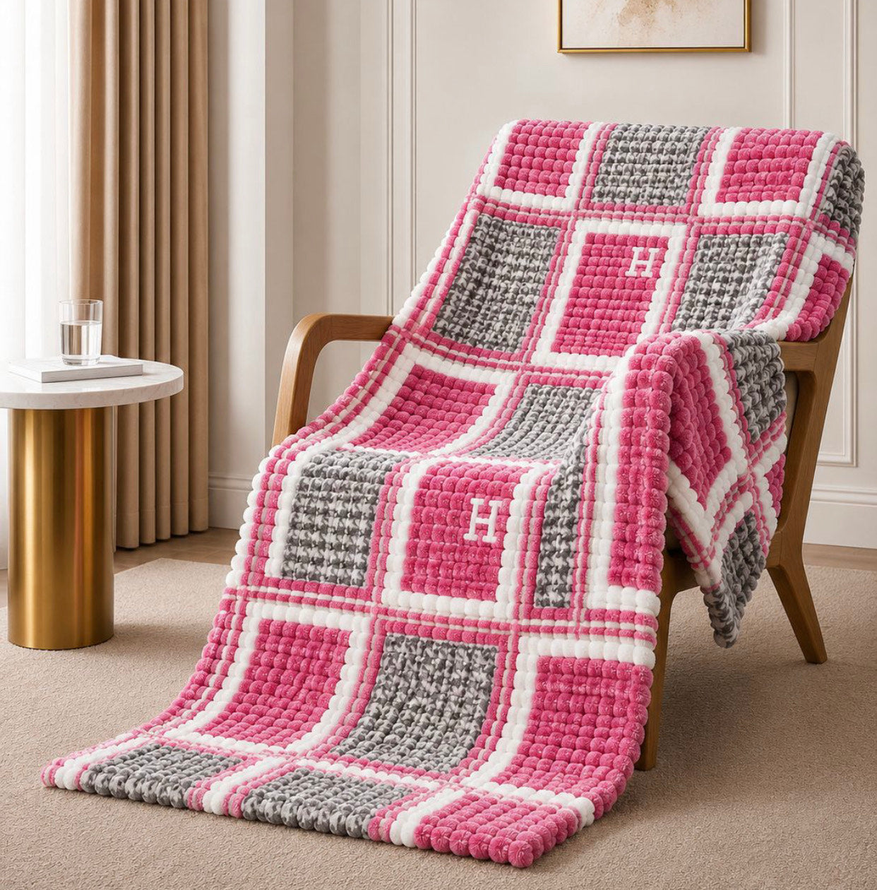 Cubed Stripe Fleece Blanket Throw 180x200cm