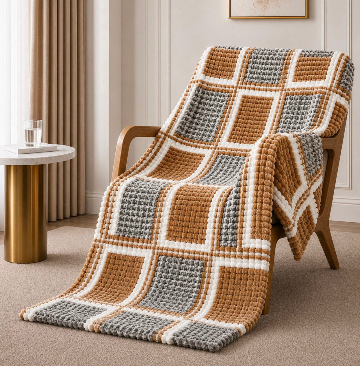 Cubed Stripe Fleece Blanket Throw 180x200cm