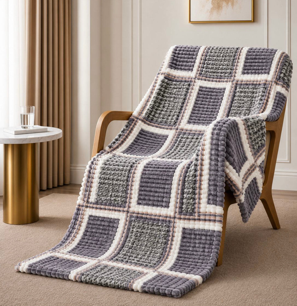 Cubed Stripe Fleece Blanket Throw 180x200cm