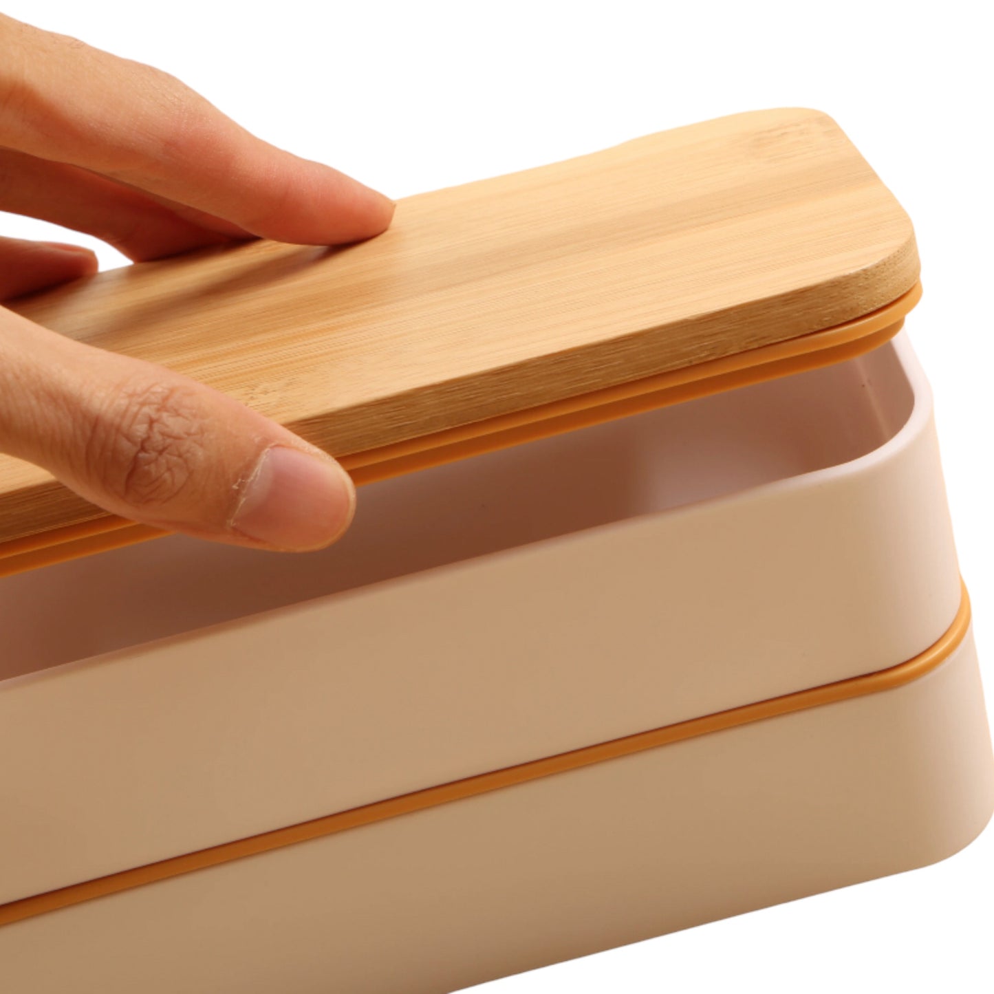Double decker lunchbox set with bamboo lid