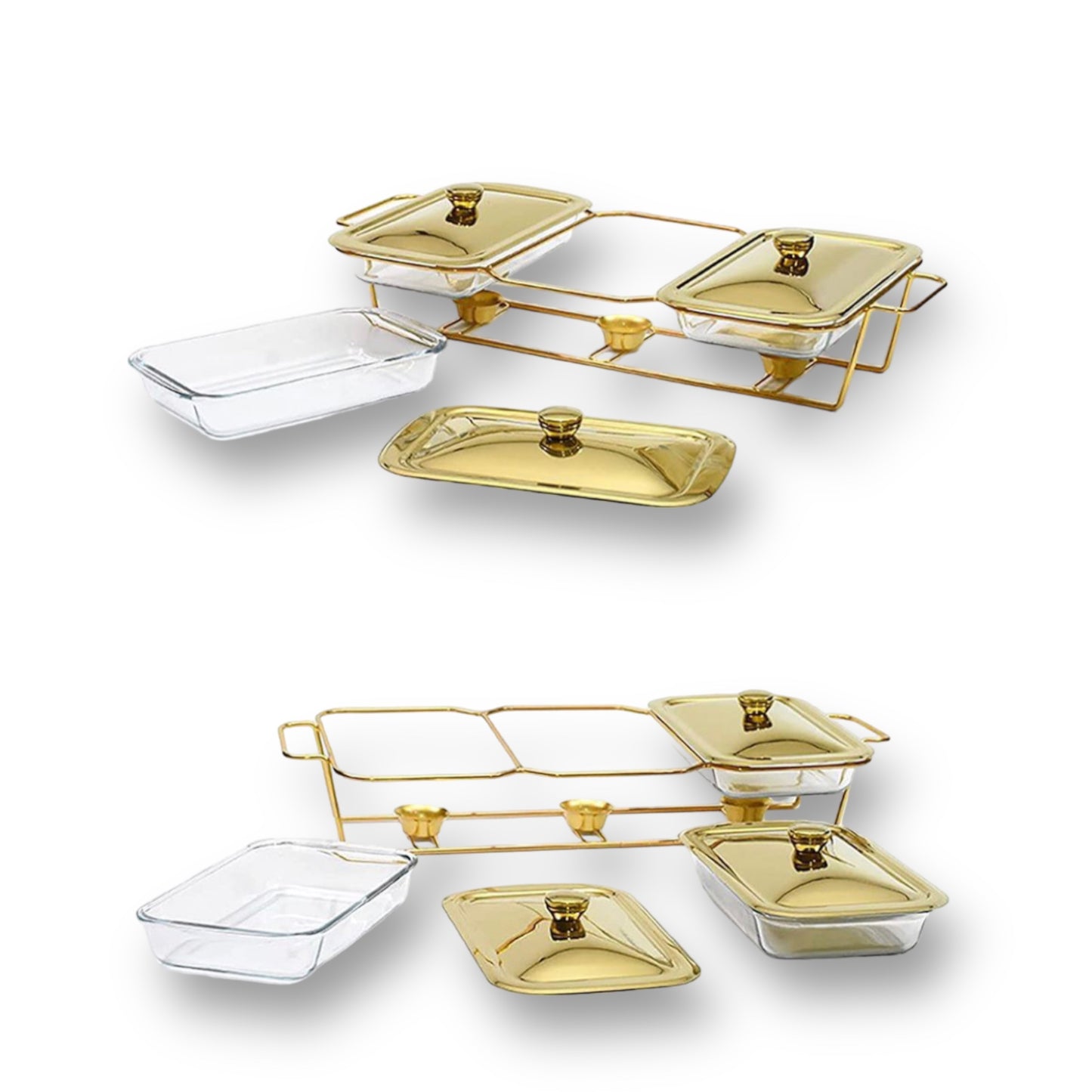 Triple glass chafing dish set with heating element